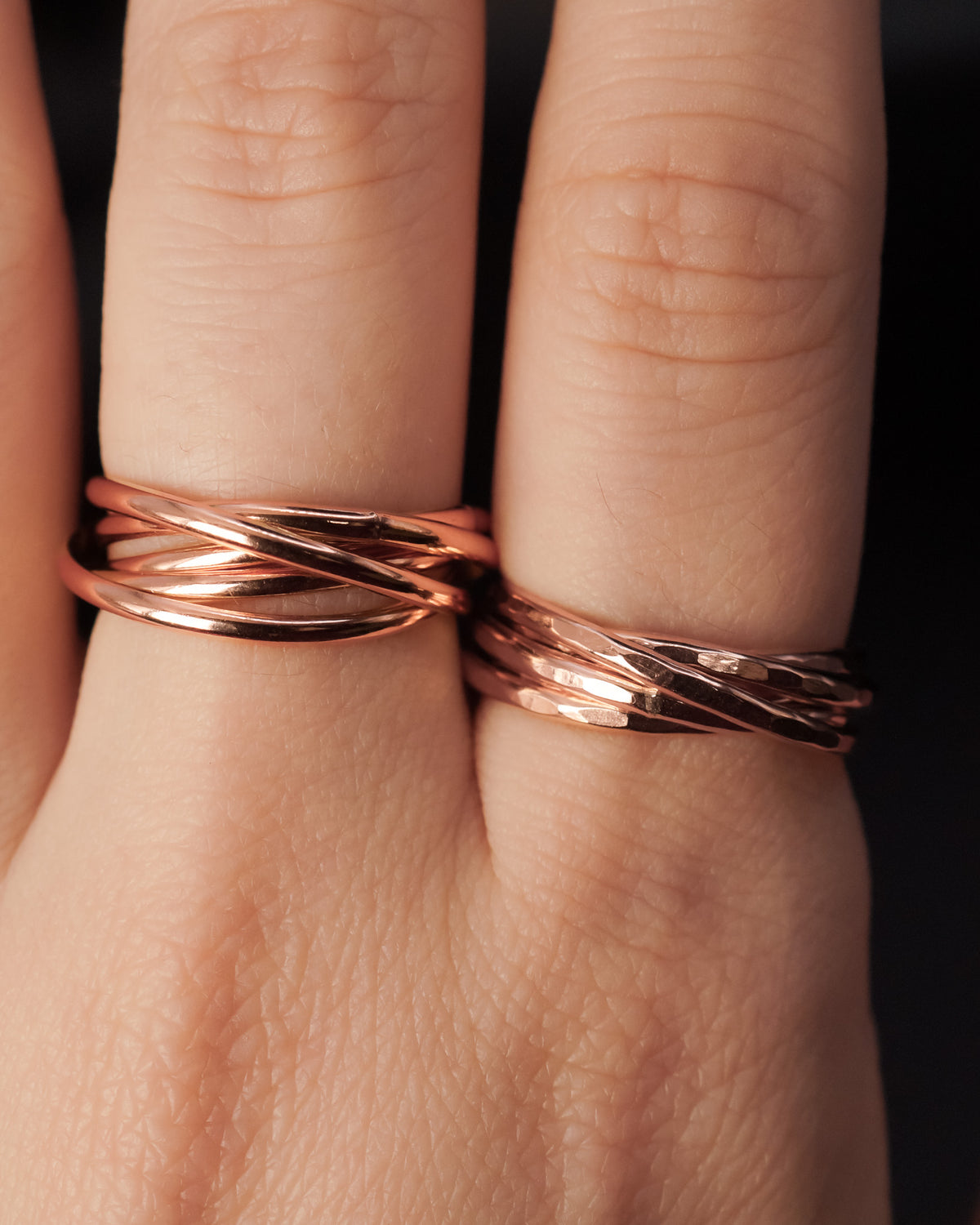 Thin Interlocking Set of 5 Rings, 14K Rose Gold Fill