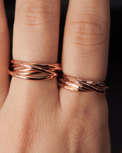 Thin Interlocking Set of 5 Rings, 14K Rose Gold Fill