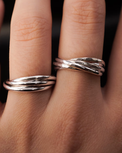 Thin Interlocking Set of 5 Rings, Sterling Silver