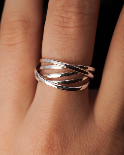 Thin Interlocking Set of 5 Rings, Sterling Silver