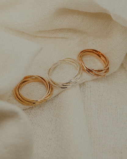 Thin Interlocking Set of 5 Rings, Sterling Silver