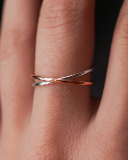 Thin Interlocking Set of 2 Rings, Mixed Metals