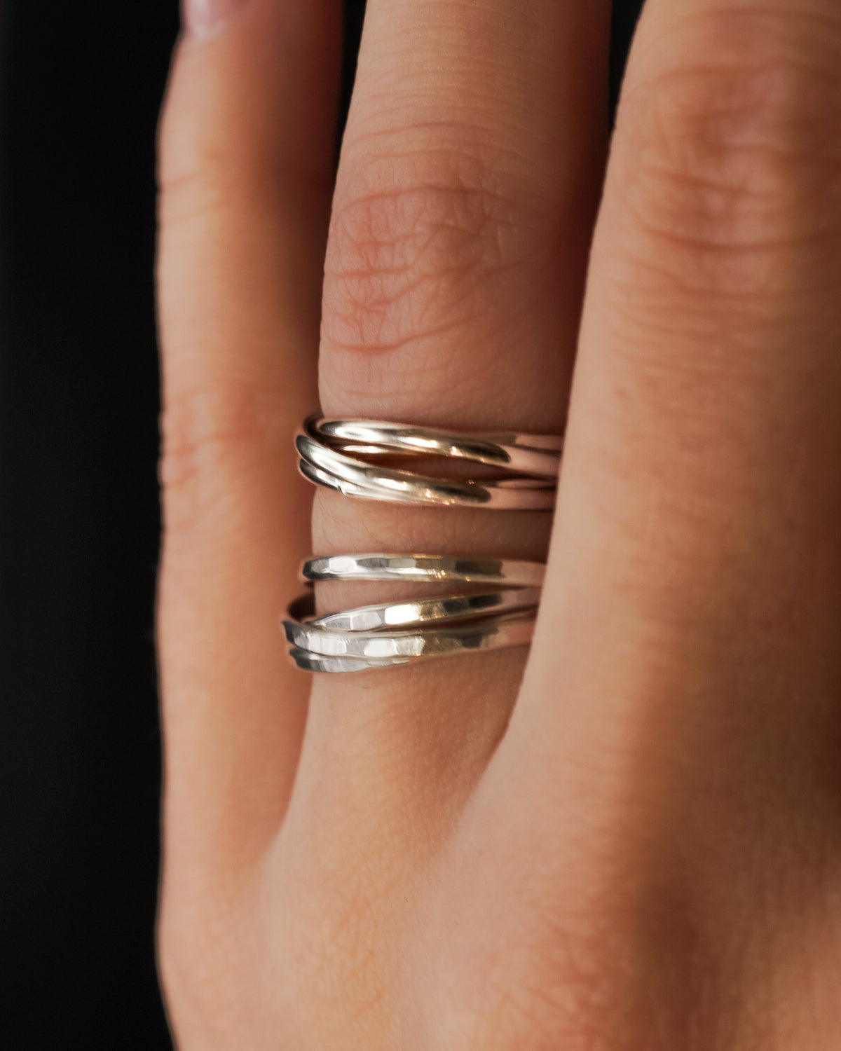 Thin Interlocking Set of 4 Rings, Sterling Silver