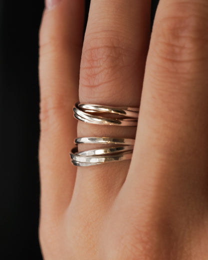 Thin Interlocking Set of 4 Rings, Sterling Silver