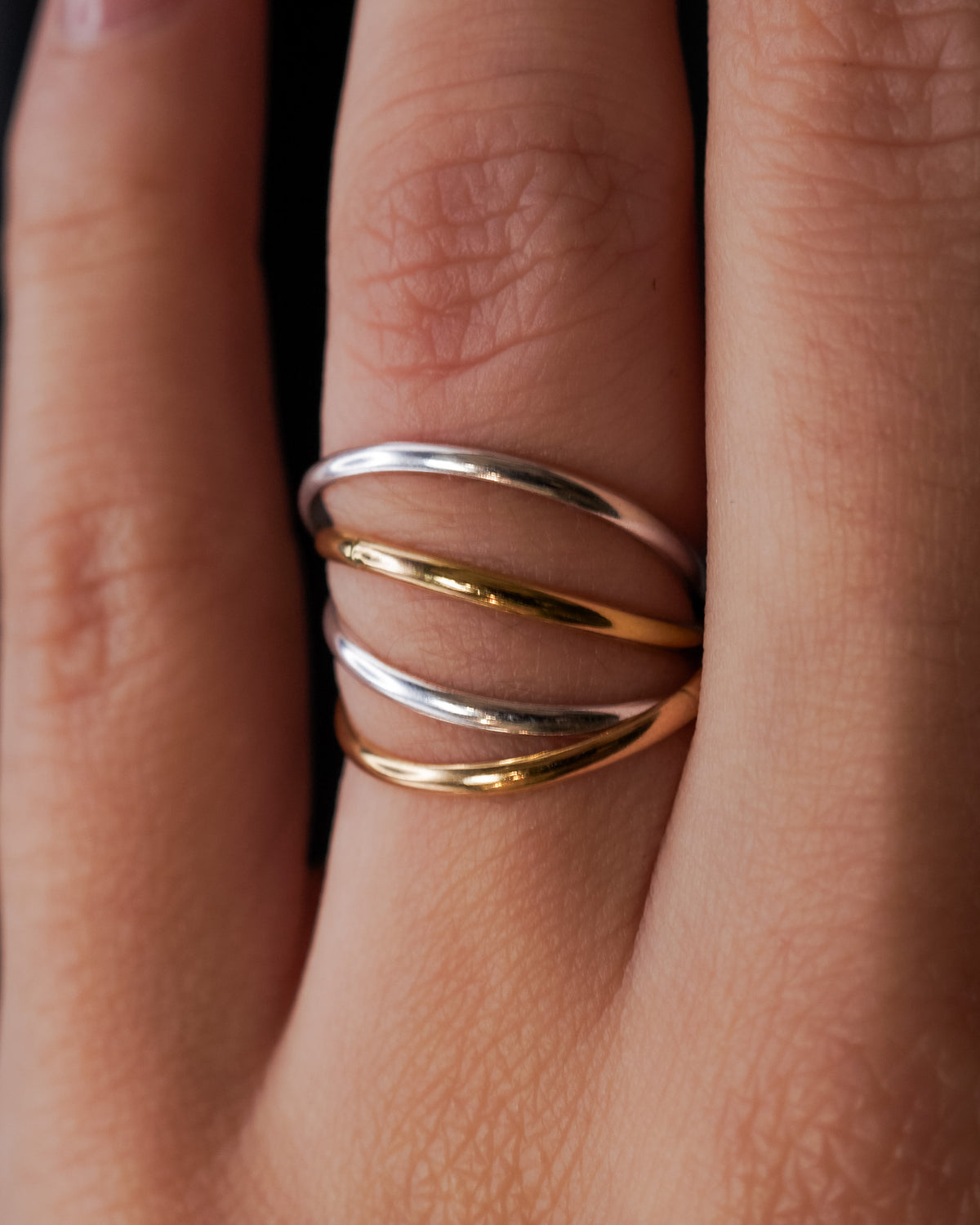 Thin Interlocking Set of 4 Rings, Solid Mixed Metals