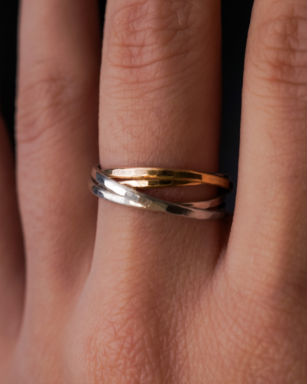 Thin Interlocking Set of 4 Rings, Mixed Metals
