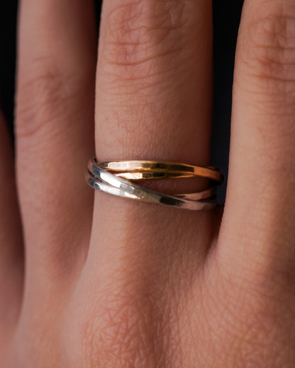 Thin Interlocking Set of 4 Rings, Mixed Metals