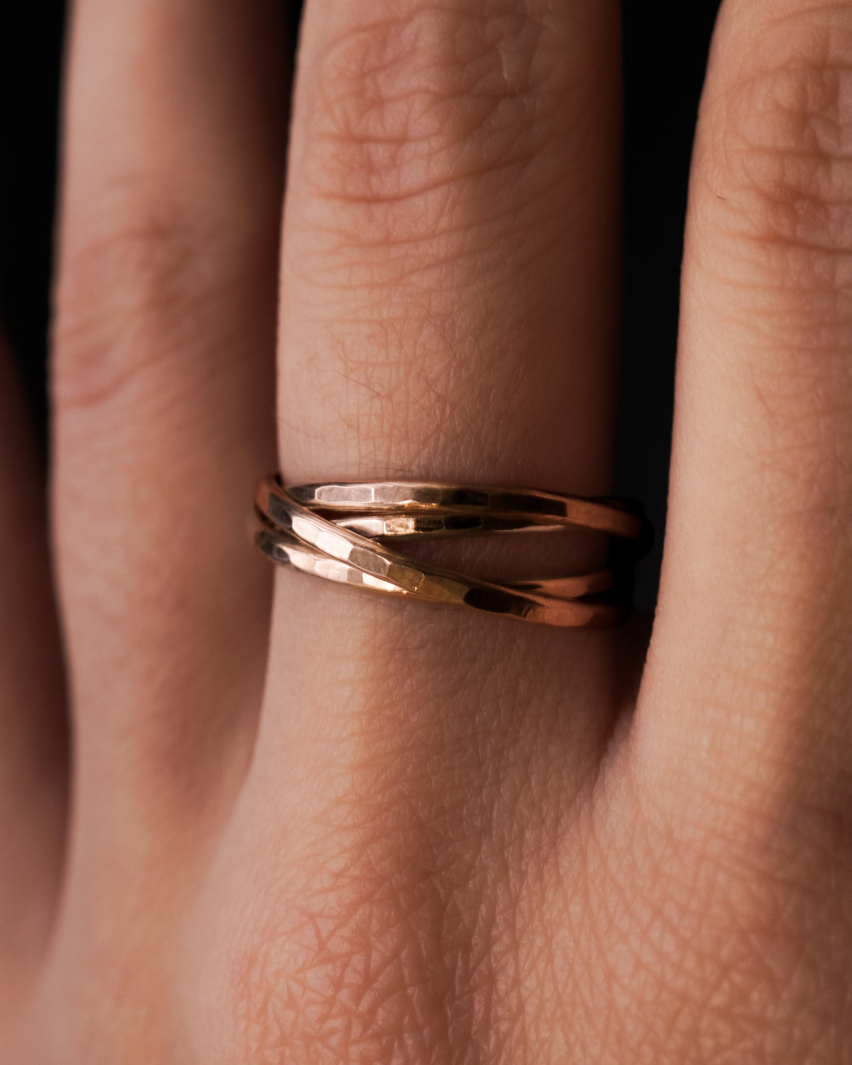 Thin Interlocking Set of 4 Rings, 14K Rose Gold Fill