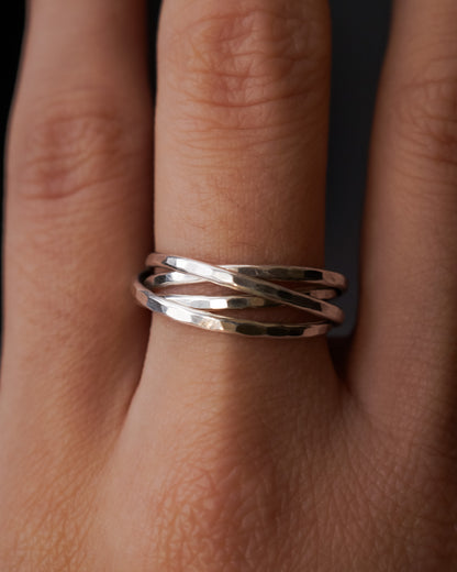 Thin Interlocking Set of 4 Rings, Sterling Silver