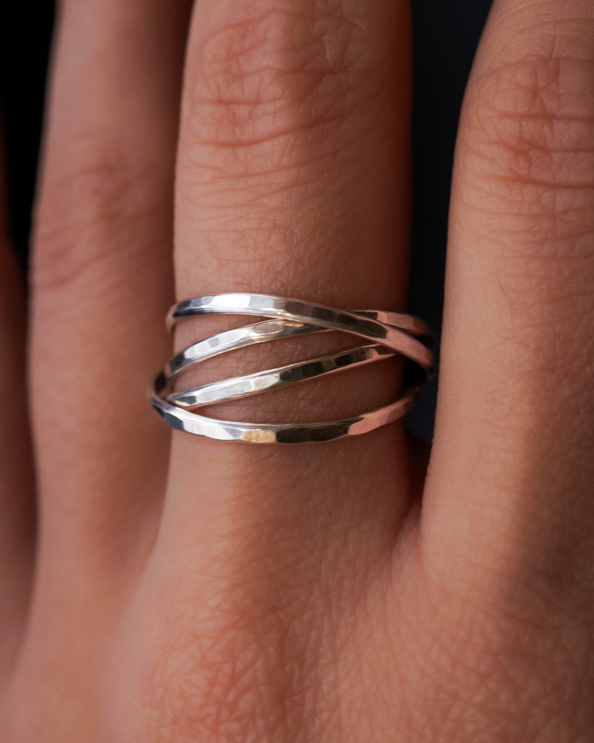 Thin Interlocking Set of 4 Rings, Sterling Silver