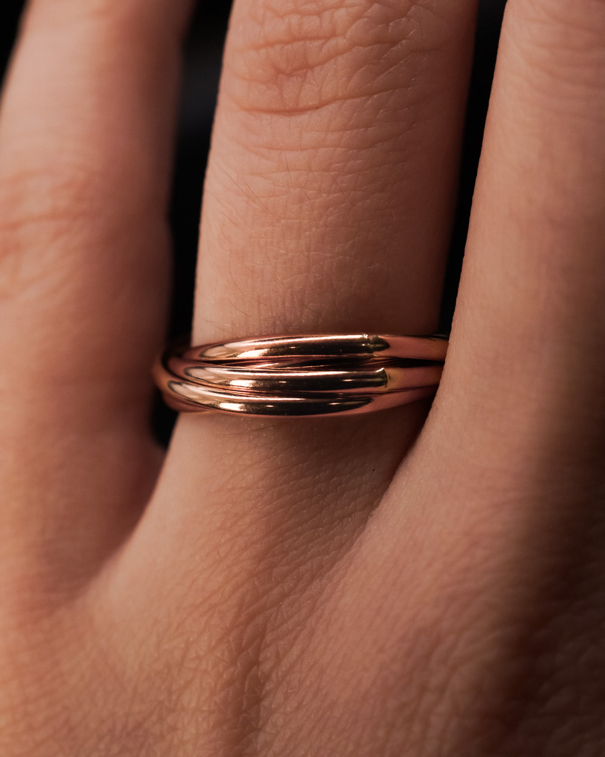 Thin Interlocking Set of 5 Rings, 14K Rose Gold Fill