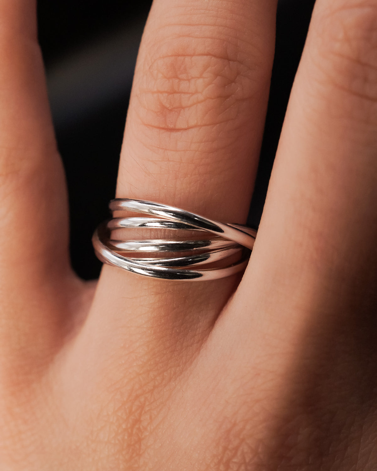 Thin Interlocking Set of 5 Rings, Sterling Silver