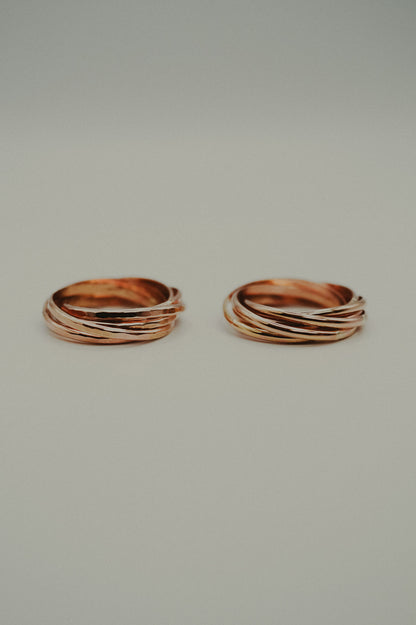 Thin Interlocking Set of 6 Rings, Solid 14K Rose Gold