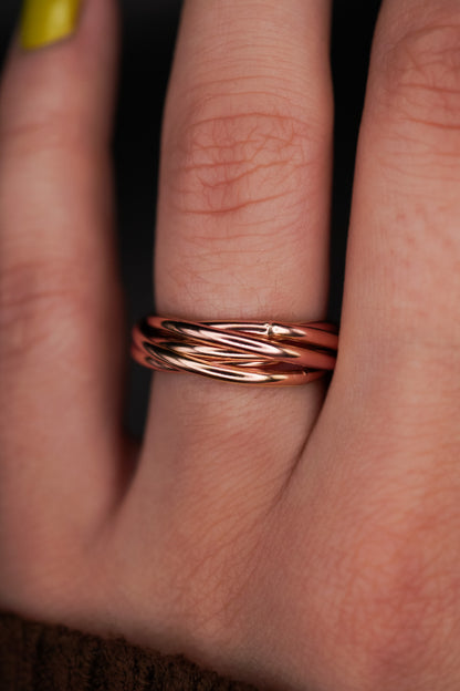 Thin Interlocking Set of 6 Rings, Solid 14K Rose Gold
