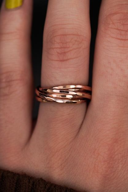 Thin Interlocking Set of 6 Rings, Solid 14K Rose Gold
