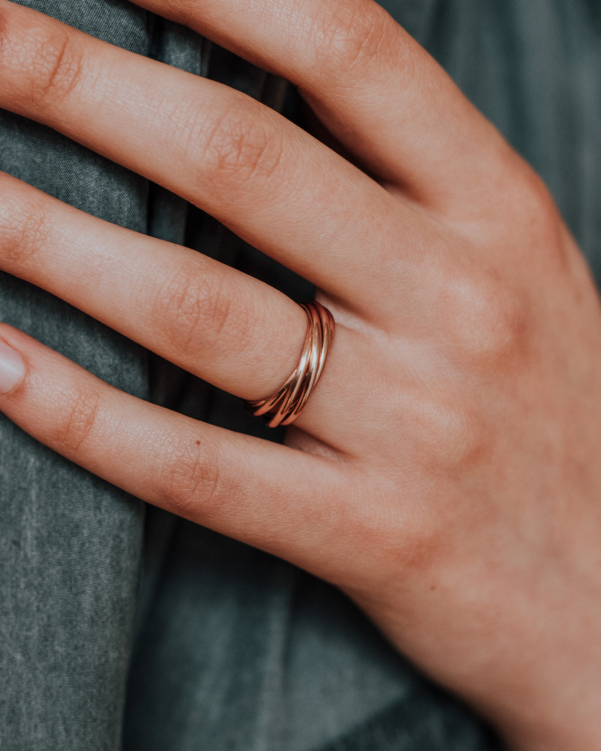Thin Interlocking Set of 5 Rings, 14K Rose Gold Fill