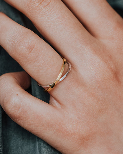 Thin Interlocking Set of 2 Rings, Mixed Metals