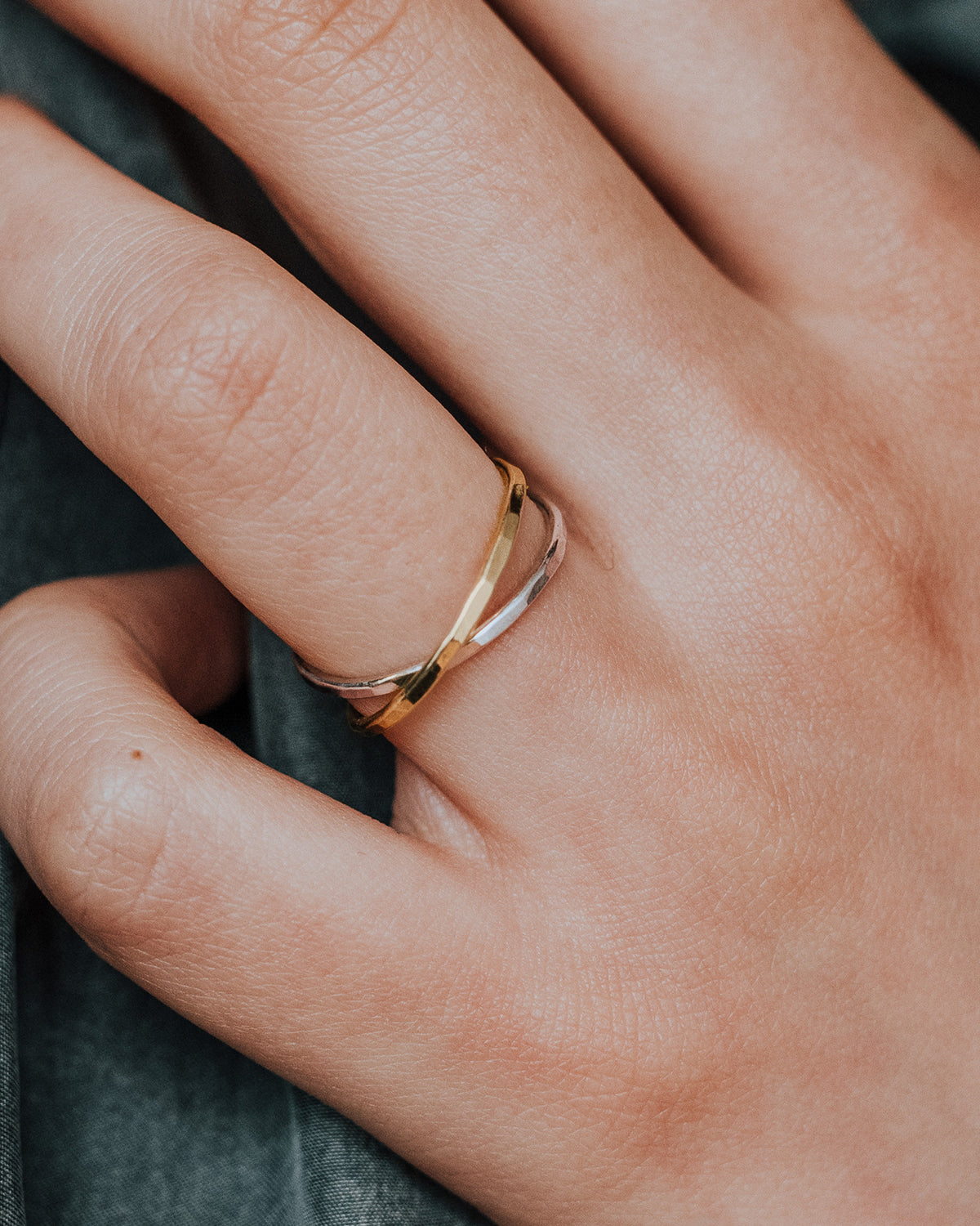 Thin Interlocking Set of 2 Rings, Solid Mixed Metals