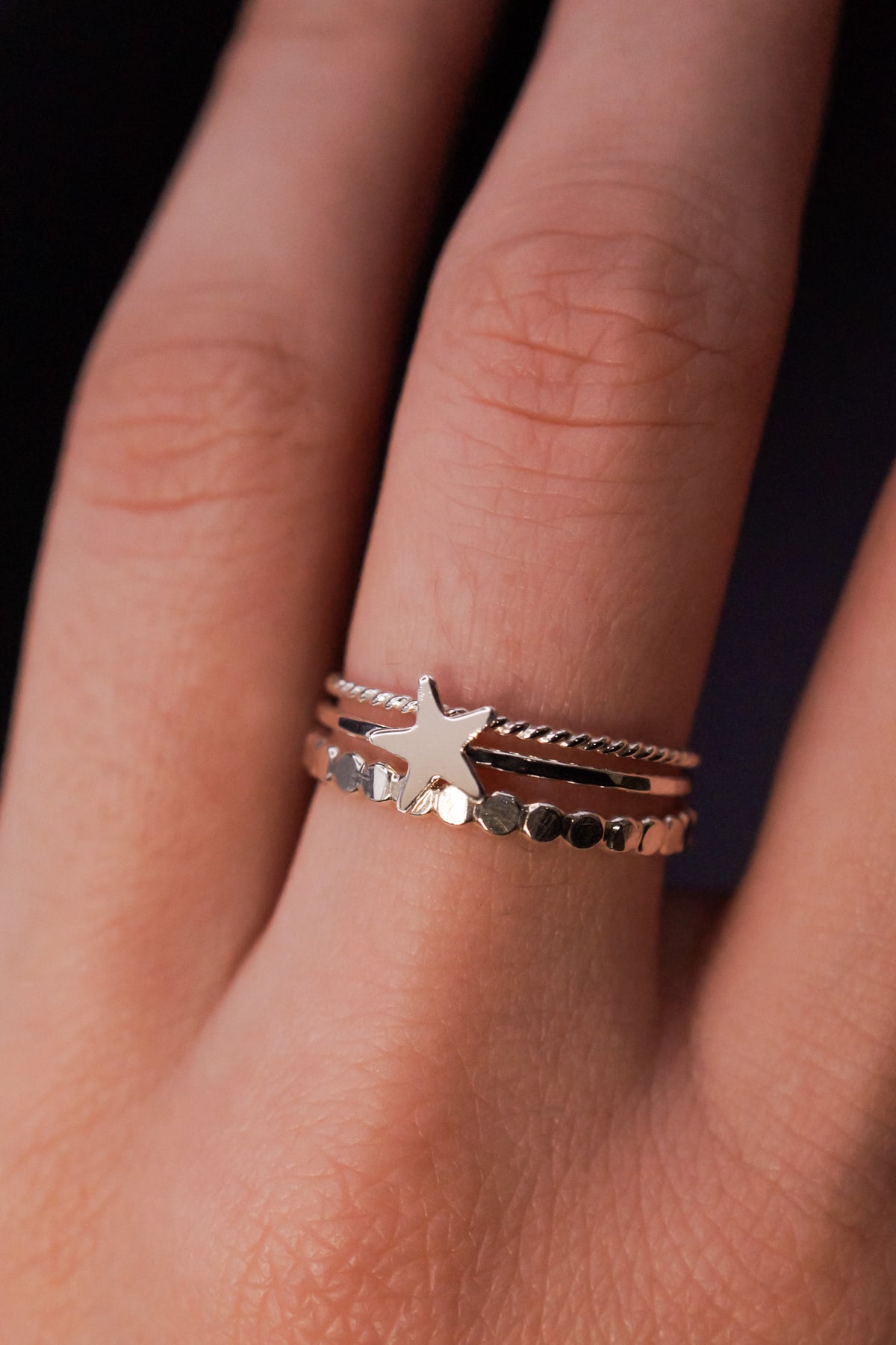 Western Mini Bead Textured Set of 3 Stacking Rings, Gold Fill, Rose Gold Fill or Sterling Silver
