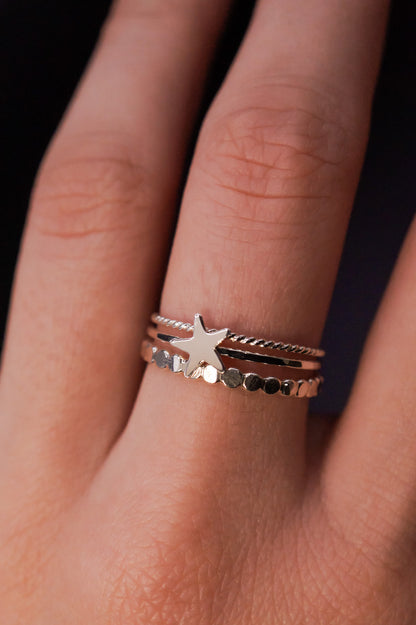 Western Mini Bead Textured Set of 3 Stacking Rings, Gold Fill, Rose Gold Fill or Sterling Silver