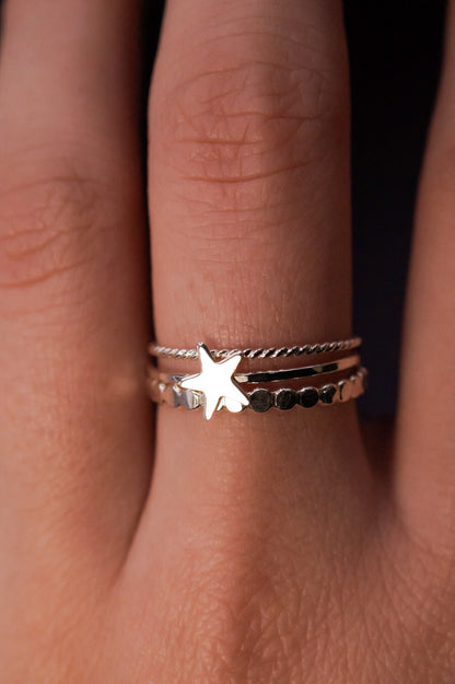 Western Mini Bead Textured Set of 3 Stacking Rings, Gold Fill, Rose Gold Fill or Sterling Silver