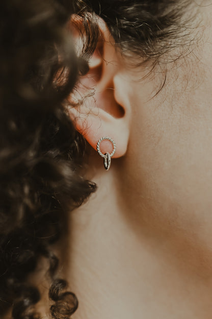 Mixed Texture Link Stud Earrings, Gold Fill, Rose Gold Fill, or Sterling Silver