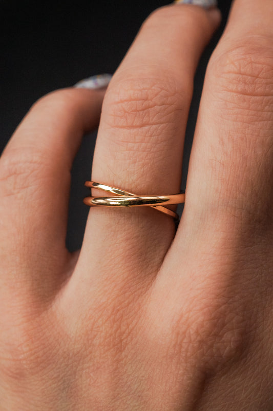 Asymmetrical Interlocking Ring, 14K Solid Gold
