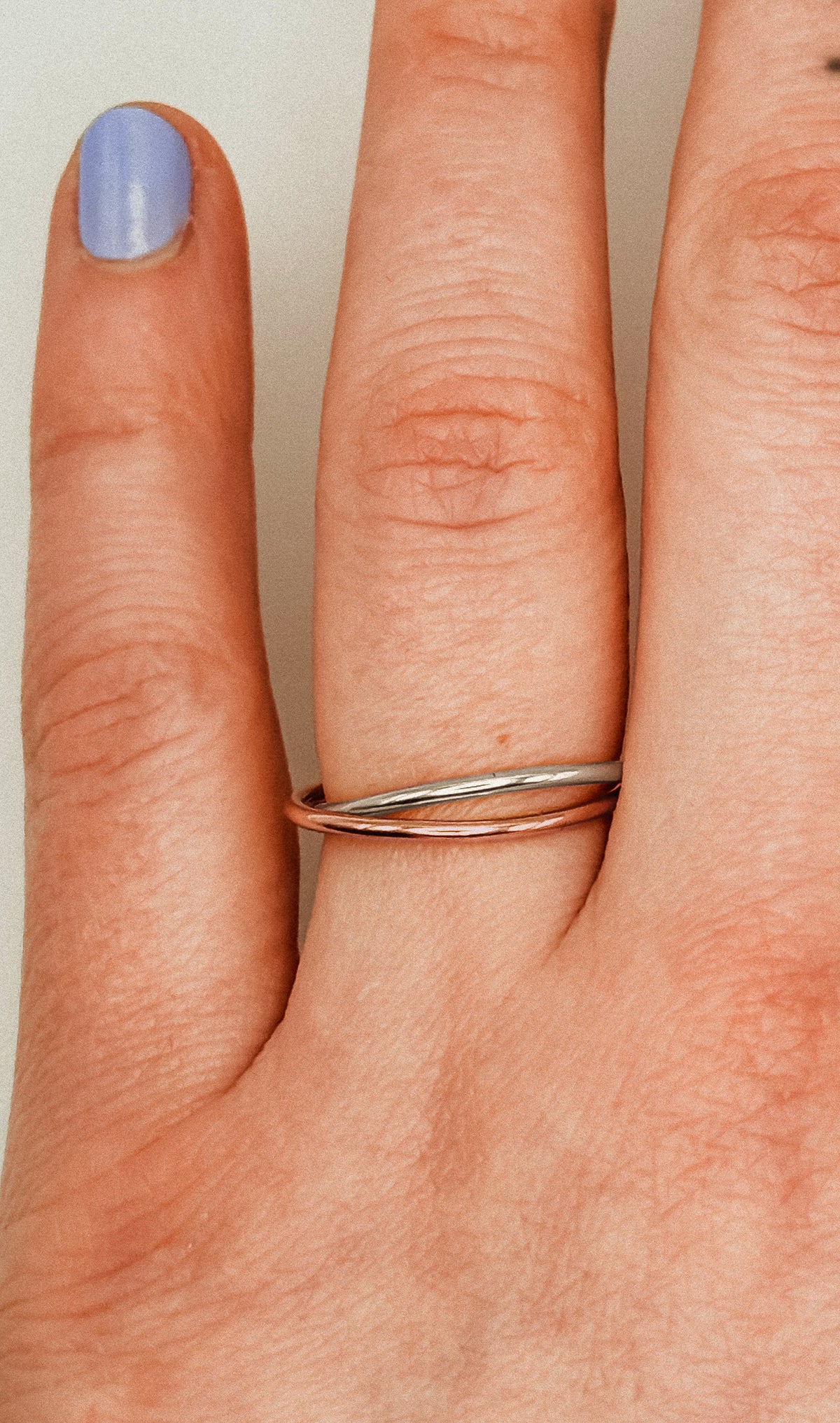 Thin Interlocking Set of 2 Rings, Solid Mixed Metals
