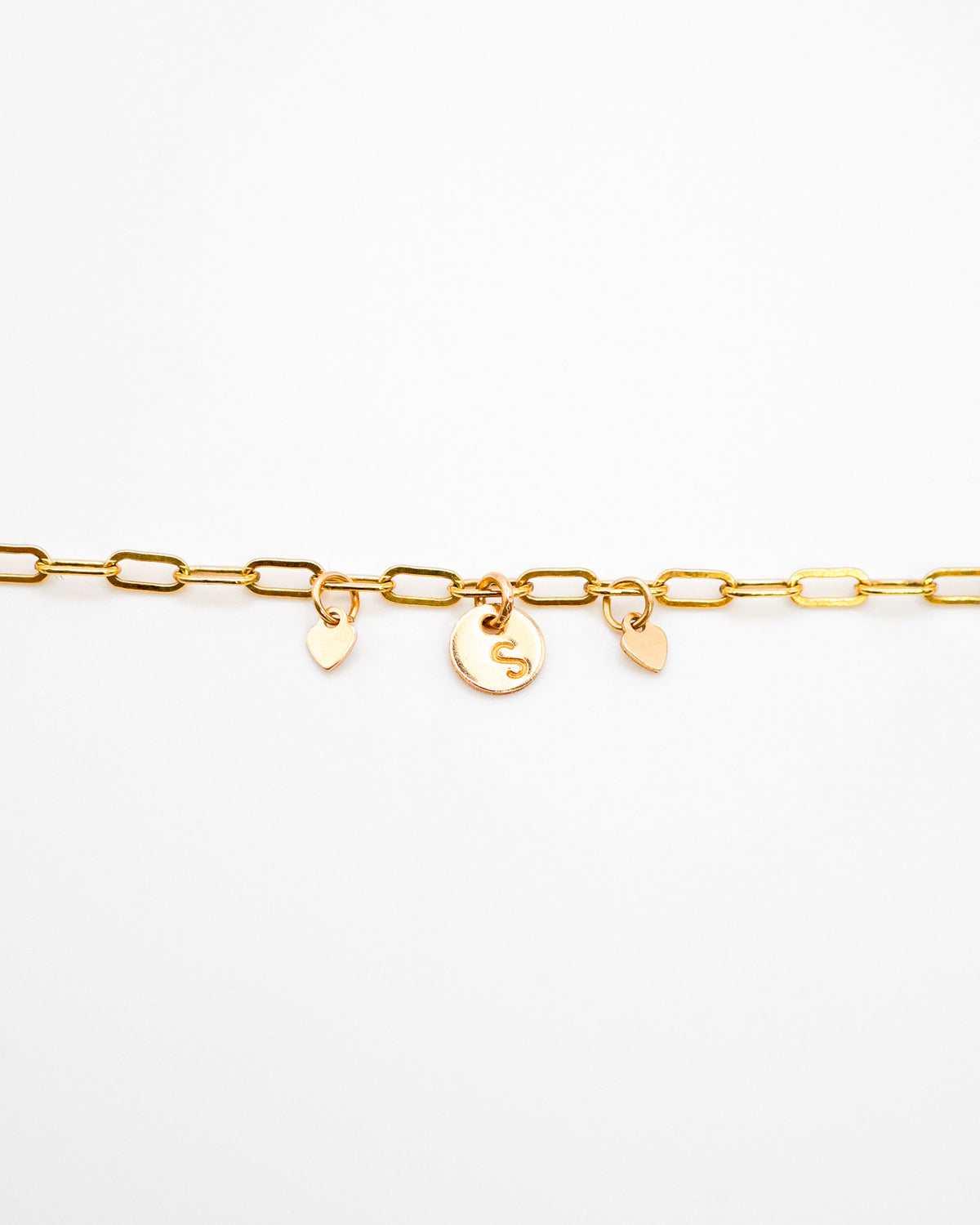 Monogram Charm Bracelet With Hearts, 14K Gold Fill