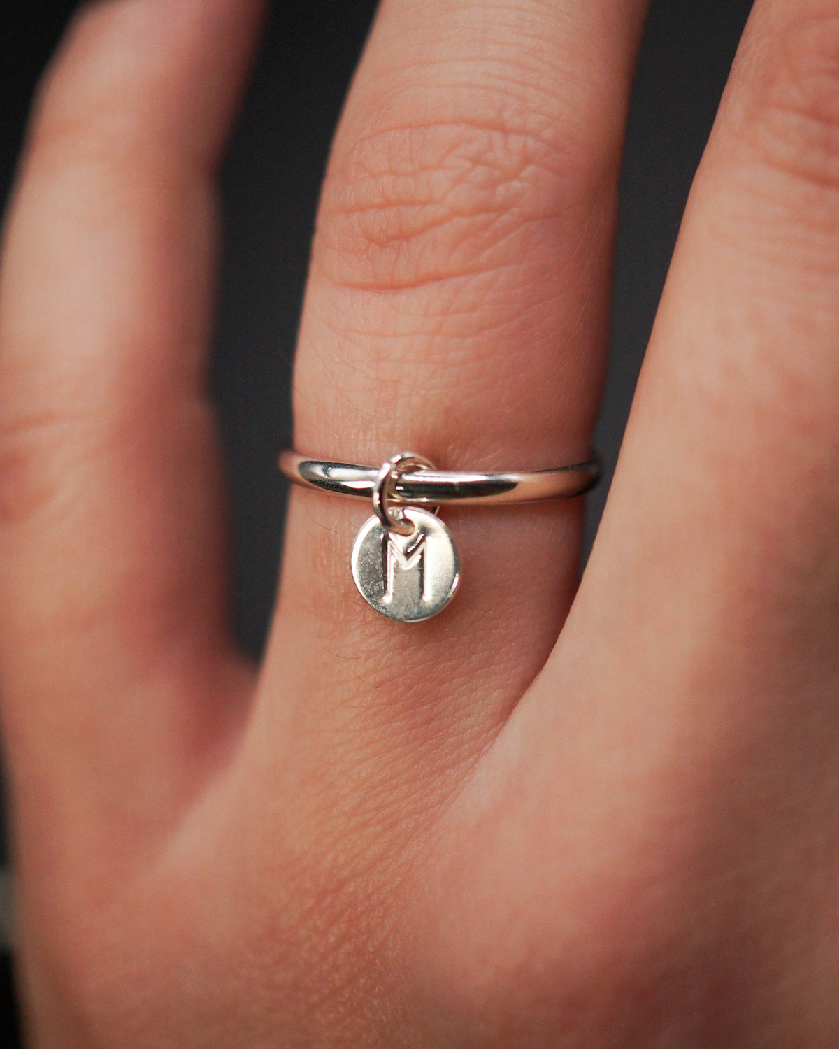 Monogram Charm Ring, Sterling Silver