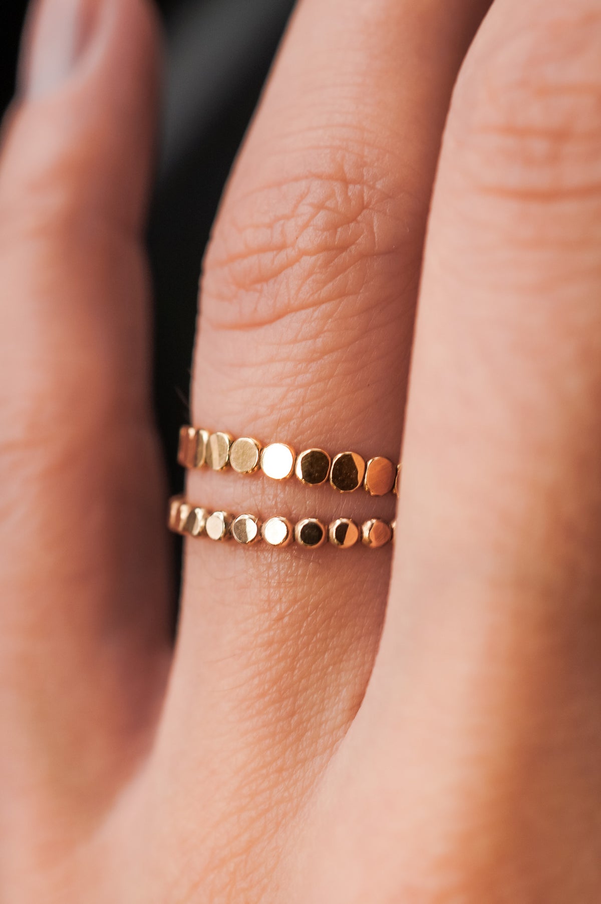 Dot & Mini Bead Mixed Textured Set of 3 Stacking Rings, Gold Fill, Rose Gold Fill or Sterling Silver