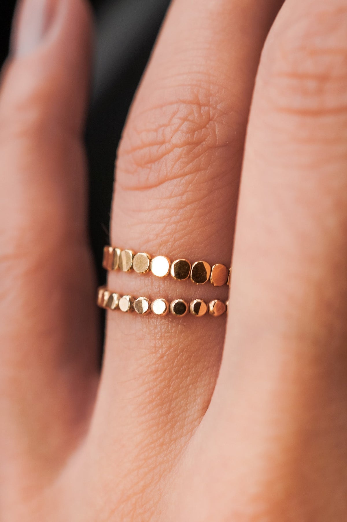 Mini Bead Half Lined Set of 3 Stacking Rings, Gold Fill, Rose Gold Fill or Sterling Silver