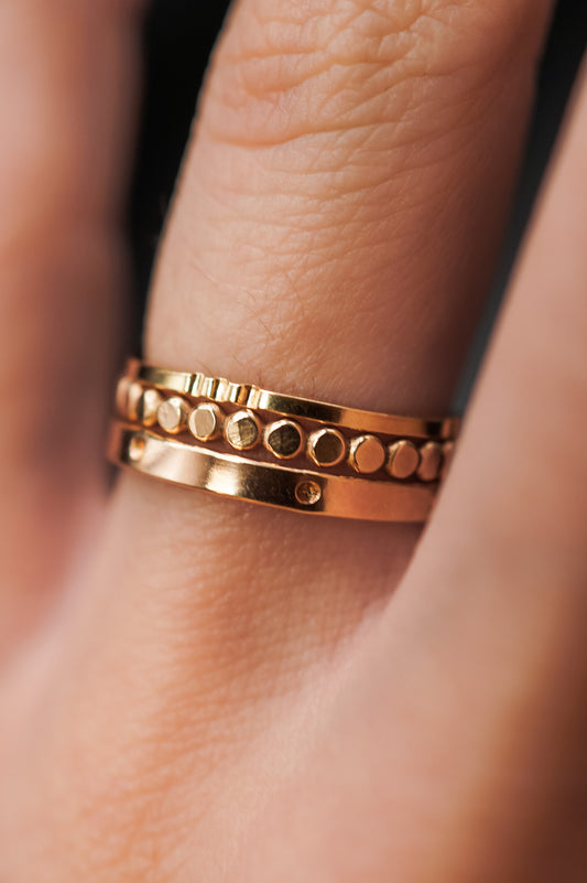 Dot & Mini Bead Mixed Textured Set of 3 Stacking Rings, Gold Fill, Rose Gold Fill or Sterling Silver