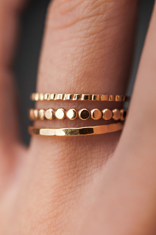 Mini Bead Half Lined Set of 3 Stacking Rings, Gold Fill, Rose Gold Fill or Sterling Silver