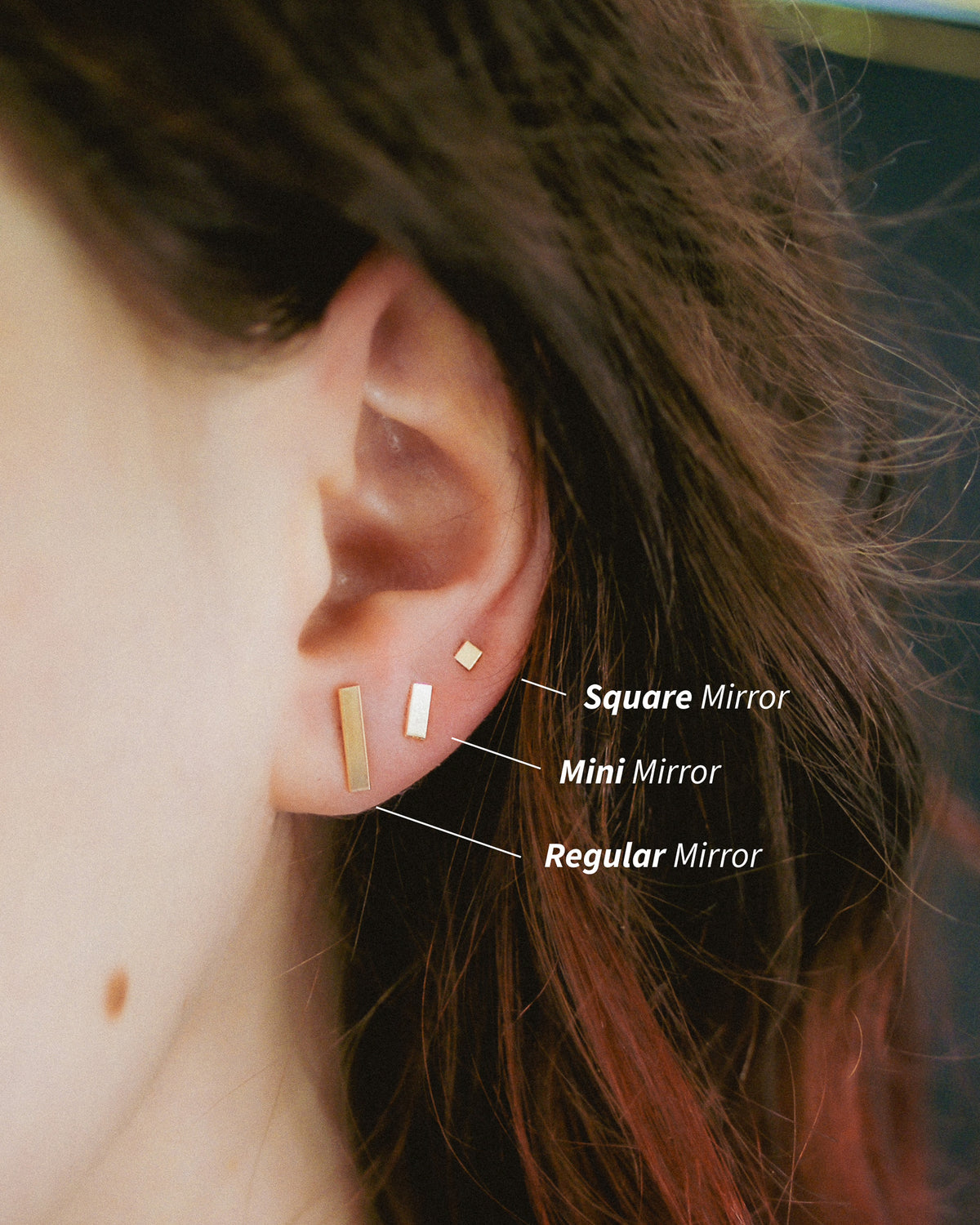 Mirror Stud Earrings, Gold Fill, Rose Gold Fill, or Sterling Silver