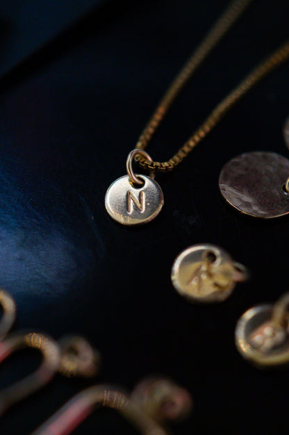 Tiny Monogram Circle Charm, Solid 14K Gold