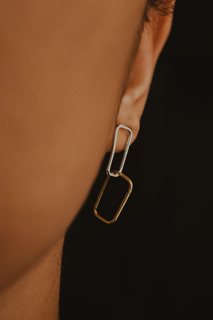 Rectangle Link Stud Earrings, Gold Fill, Rose Gold Fill, or Sterling Silver