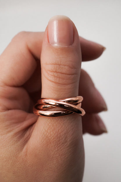 Chunky Interlocking Ring Set of 3, 14K Solid Rose Gold