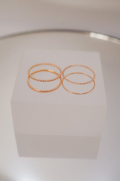 Twist Set of 2 Stacking Rings, Solid 14K Gold or Rose Gold