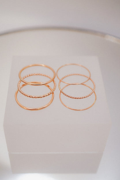 Twist Set of 3 Stacking Rings, Solid 14K Gold or Rose Gold