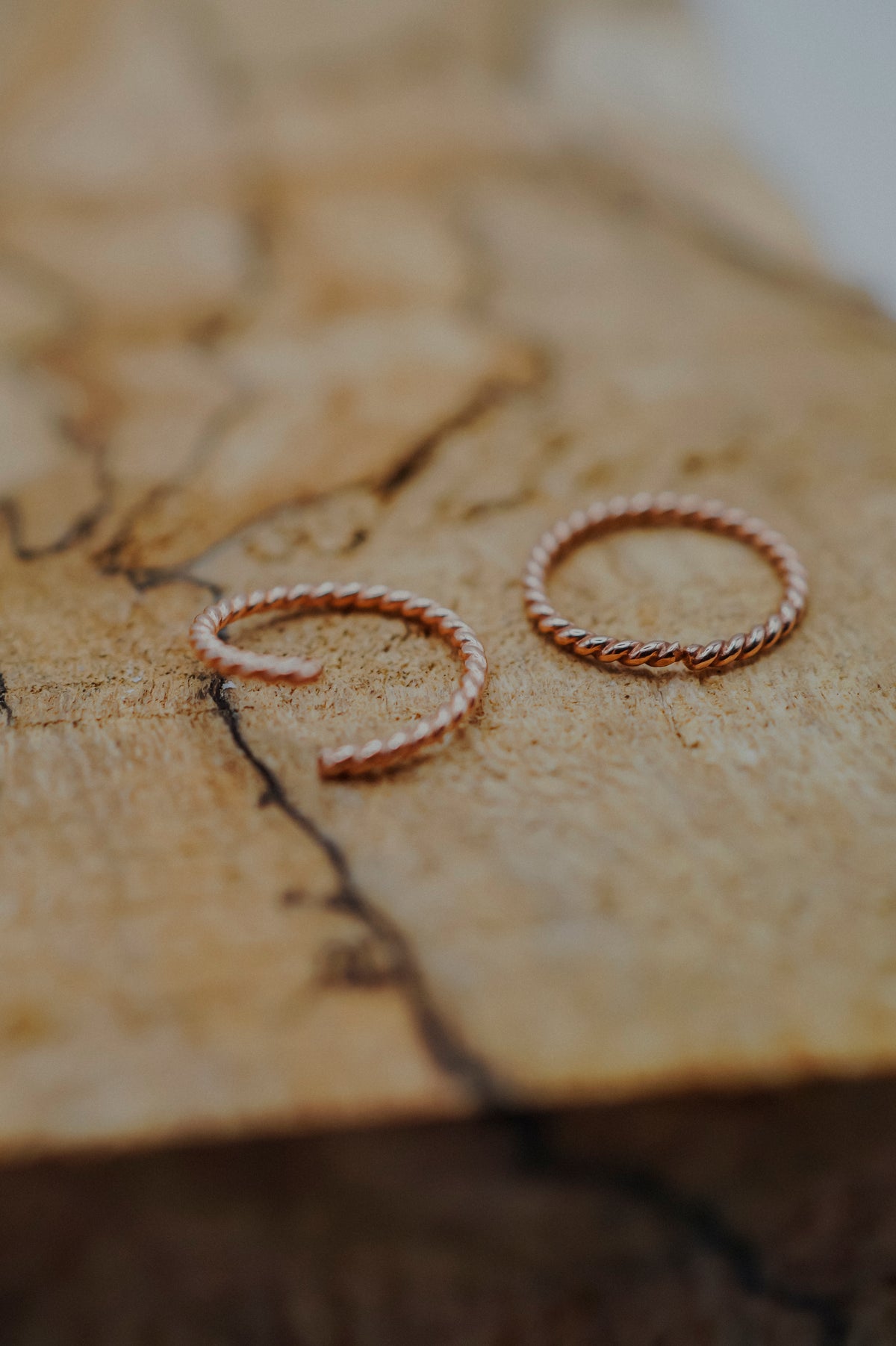 Twist Huggie Hoop Earring in Solid 14K Rose Gold