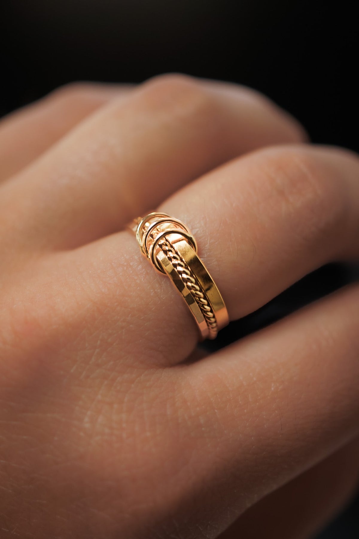 Triple Link Ring, Solid 14K Gold