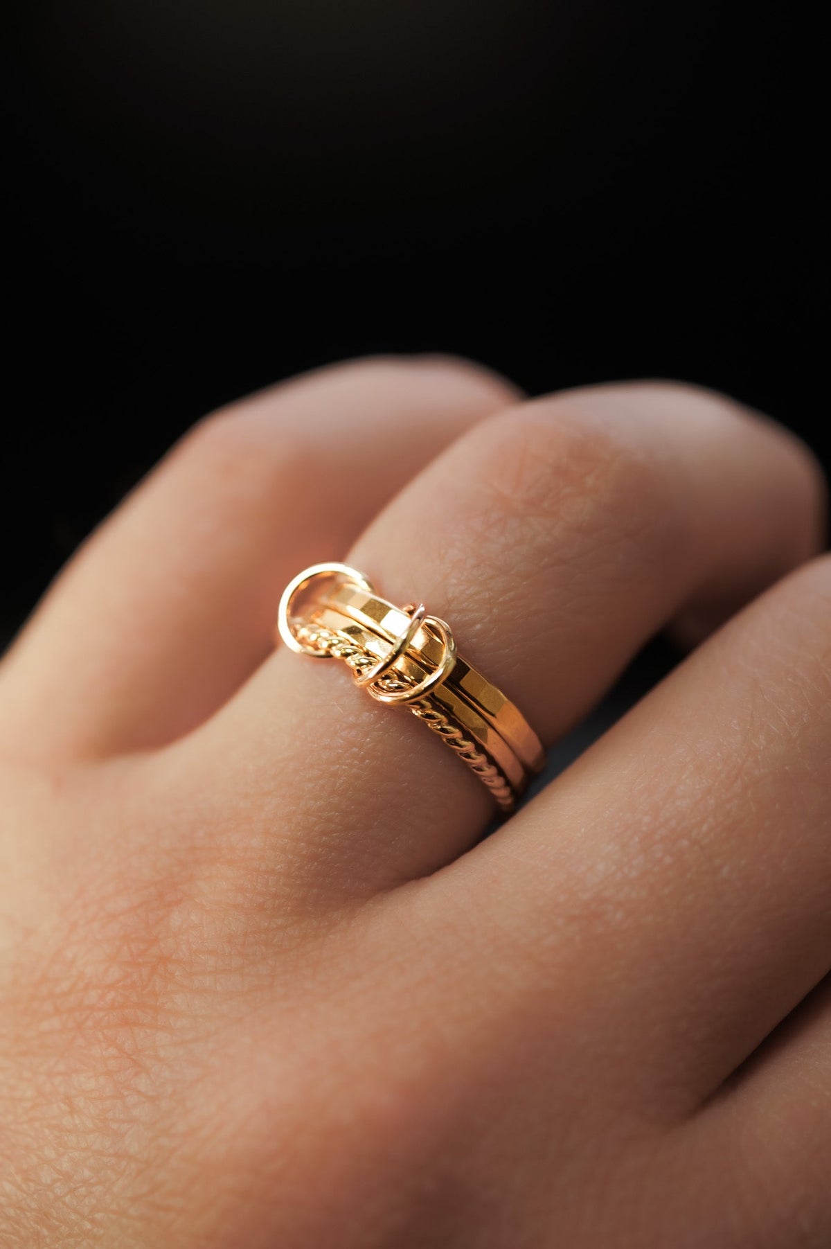 Triple Link Ring, Solid 14K Gold