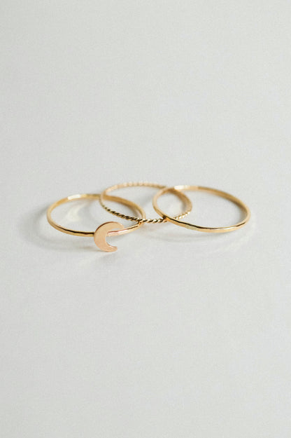 Moon Set of 3 Stacking Rings, 14K Gold Fill