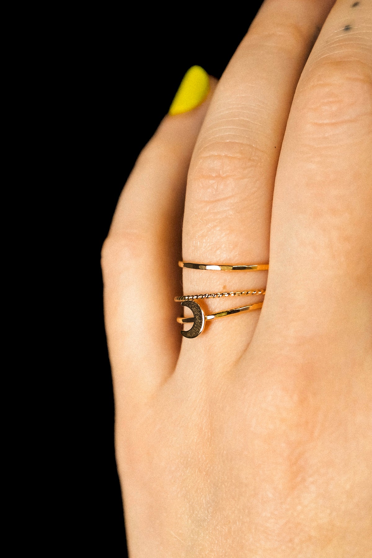 Moon Set of 3 Stacking Rings, 14K Gold Fill