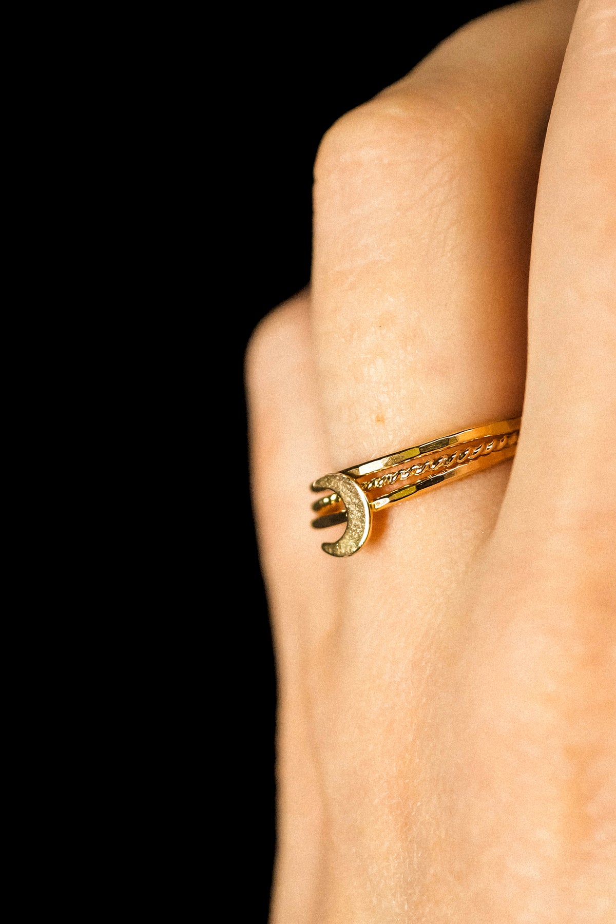 Moon Set of 3 Stacking Rings, 14K Gold Fill