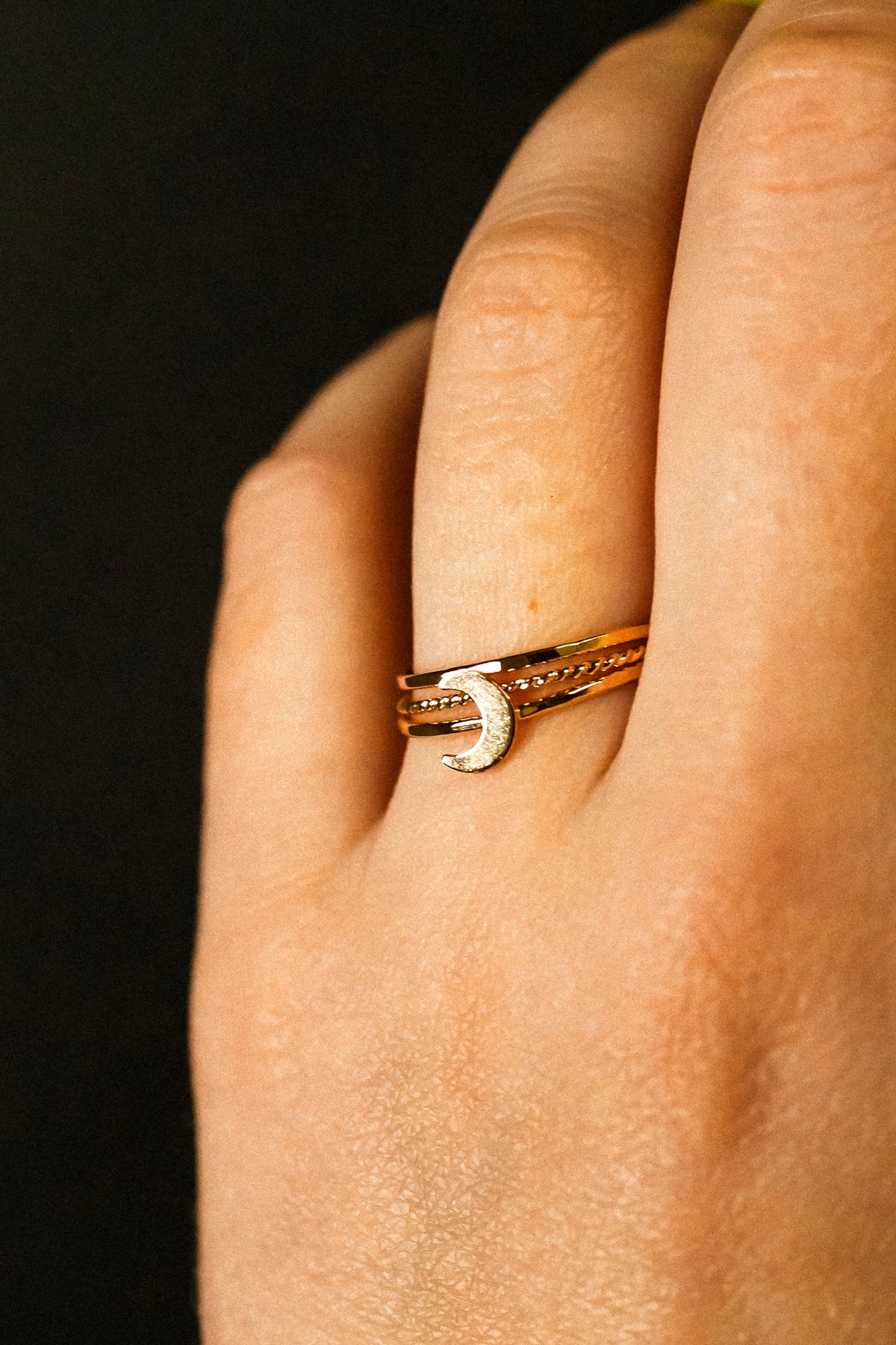 Moon Set of 3 Stacking Rings, 14K Gold Fill