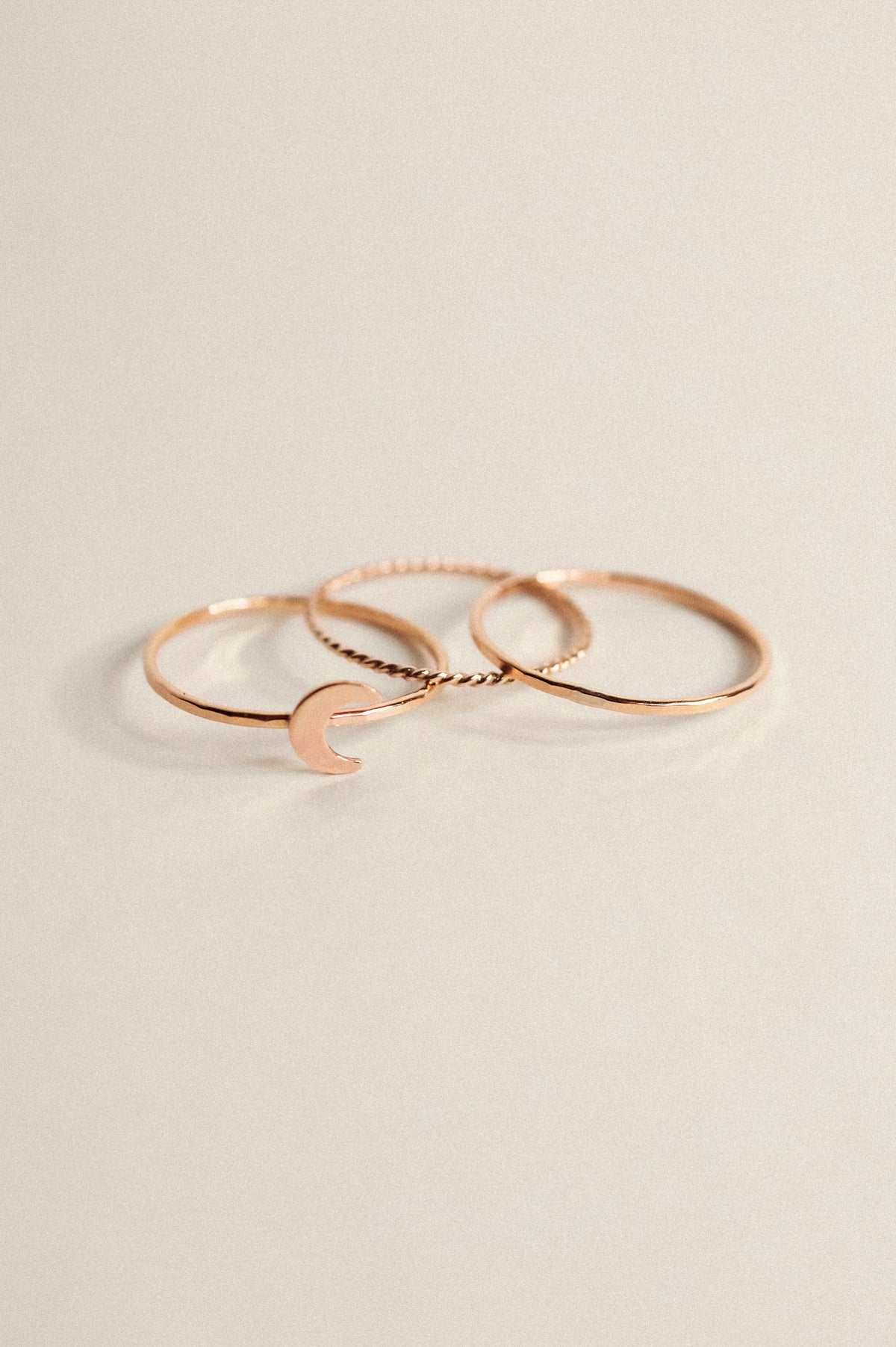 Moon Set of 3 Stacking Rings, 14K Rose Gold Fill