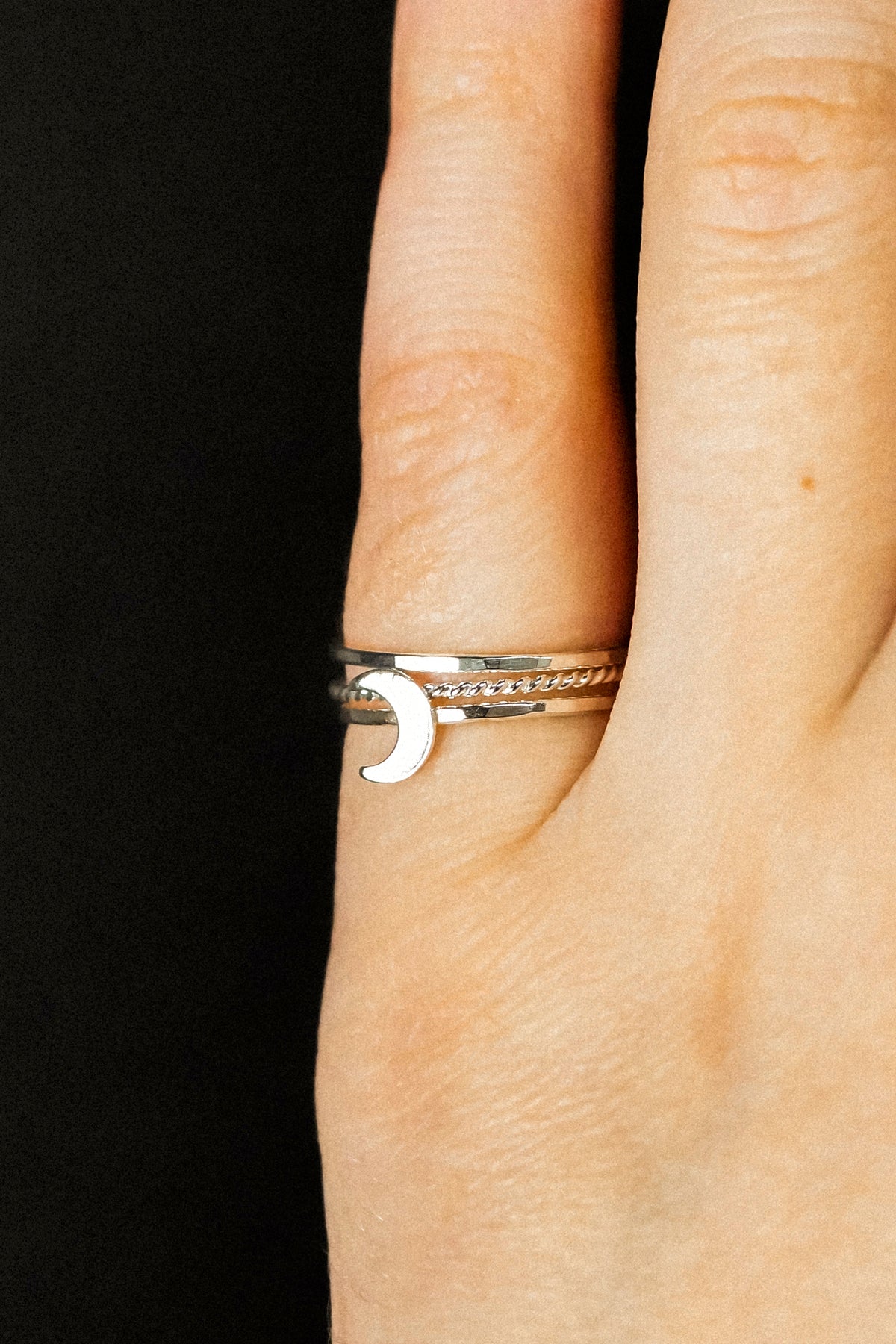Moon Set of 3 Stacking Rings, Sterling Silver