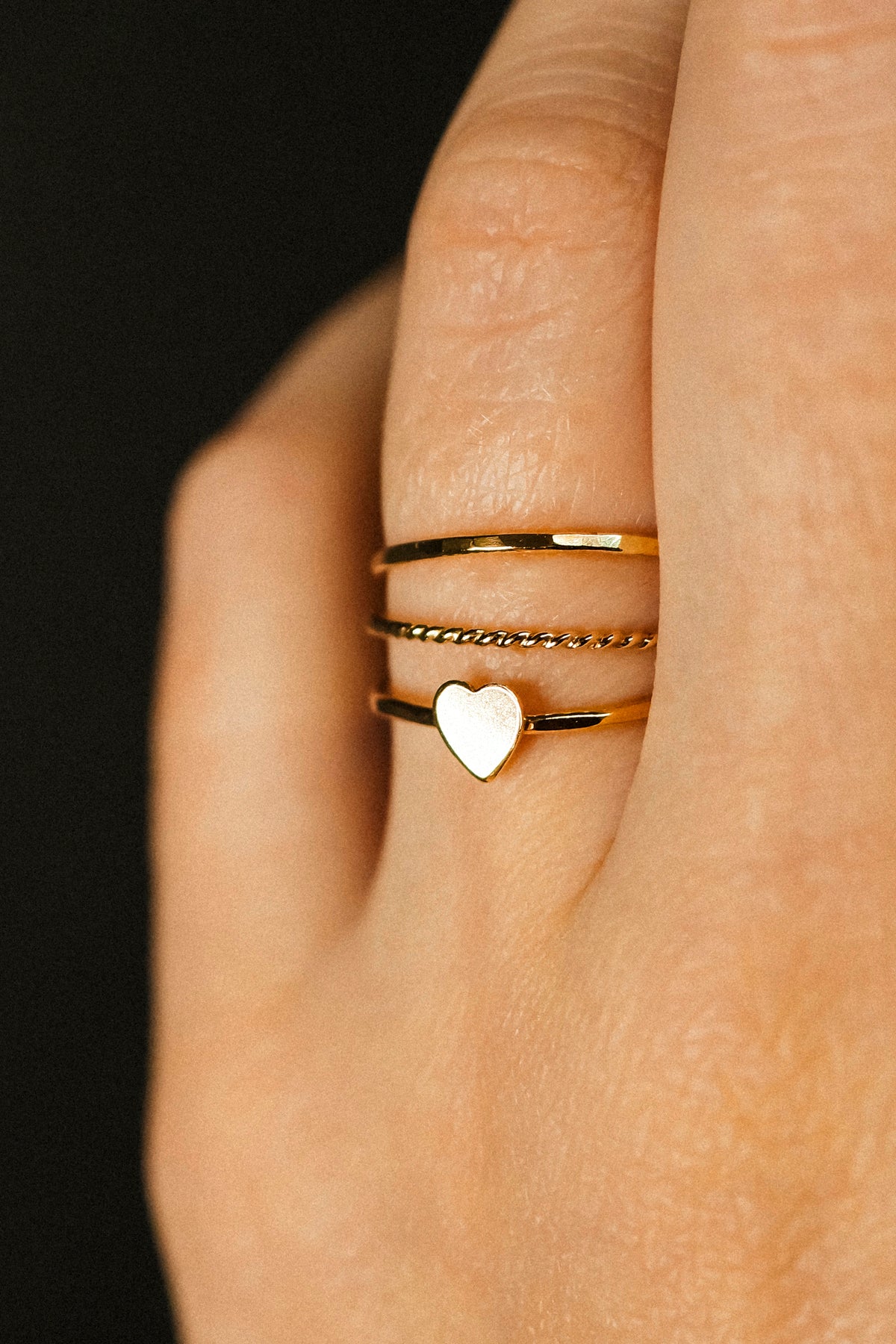 Heart Set of 3 Stacking Rings, 14K Gold Fill